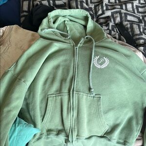 Green Zip-Up Hoodie with Logo